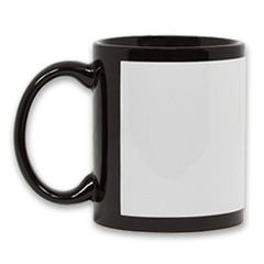 11 oz. Ceramic Mugs - Black Mugs with White Patch Decal